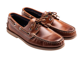 Leather boat shoes, brown with off-white stitching, dark liner