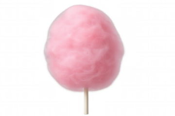 Pink cotton candy floss on stick, sweet sugar spun dessert snack, fun carnival fair food treat