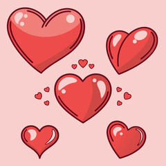 3D Shiny Red Heart Icons Collection - Vector Graphic Elements