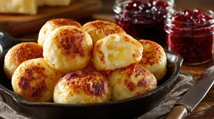 Fototapeta premium Delicious Cheese Puffs Served with Berry Jam