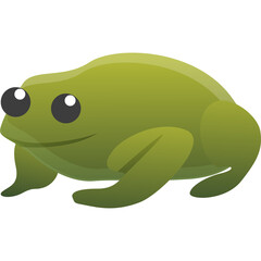 A green frog with big black eyes and a friendly smile sits on a transparent background, its body a gradient of light and dark green, showcasing a simple cart