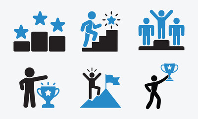 business icon set. Achievement and Success, vector style with white background	