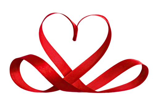 Red ribbon loops forming a heart and infinity symbol shape