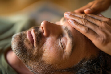 Relaxation and Wellness: A Man Receiving a Gentle Therapeutic Massage to Alleviate Stress and Promote Deep Healing and Peaceful Mindfulness