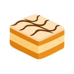 Flat vector illustration of a layered cake with chocolate decoration, sweet dessert design, isolated on white background.