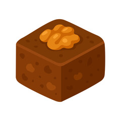 Flat vector illustration of a chocolate brownie with walnut topping, sweet dessert design, isolated on white background.