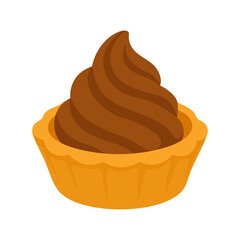 Flat vector illustration of a chocolate tart with cream swirl, sweet dessert design, isolated on white background.