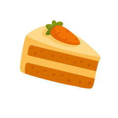 Flat vector illustration of a carrot cake slice with cream topping, sweet dessert design, white background.