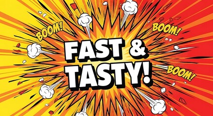 Fast and Tasty comic book pop art explosion background.
