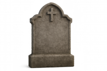 Tombstone with cross symbol providing solemn remembrance of death, afterlife, and halloween on transparent background