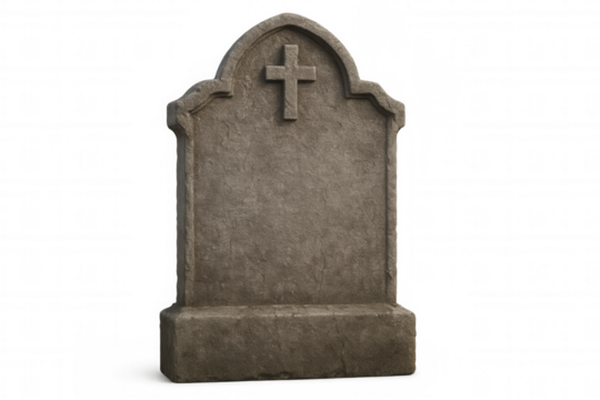 Tombstone with cross symbol providing solemn remembrance of death, afterlife, and halloween on transparent background