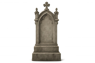 Fototapeta premium Grey stone gothic tombstone with a carved cross on top, symbolizing death, memory, and religious themes. Transparent background