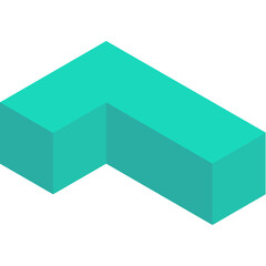 Abstract Geometric Shape In Turquoise Color With Transparent Background And Isometric View On White Surface