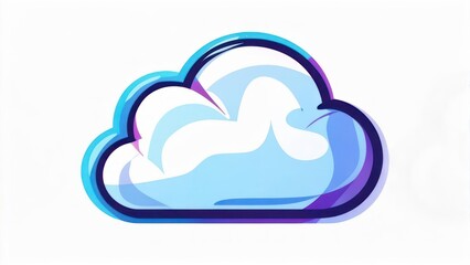 A stylized cloud graphic in shades of blue and purple, outlined in dark purple, against a white background