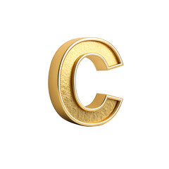 Golden 3D Letter C, Textured Surface and Polished Edges, cutout, PNG isolated on white or transparent background