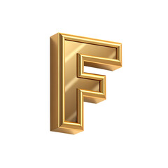 Three Dimensional Golden Letter F, Reflective Surface, cutout, PNG isolated on white or transparent background