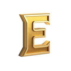 3D Golden Letter E, Metallic Texture and Subtle Bevel, cutout, PNG isolated on white or transparent background