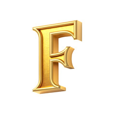 Golden 3D Letter F, Ornate Serif Details and Metallic Sheen, cutout, PNG isolated on white or transparent background
