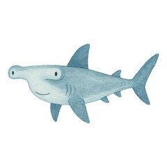 Obraz premium PNG Cute watercolor hammerhead shark illustration.