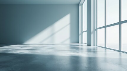 Fototapeta premium Modern Minimalist Interior with Large Windows and Soft Light for Design Projects