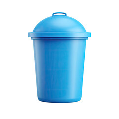 A vibrant blue, plastic waste bin with a slightly domed lid, isolated on a black background