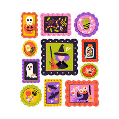 Happy Halloween Picture Frames Isolated over White. Vector Illustration of Hand Drawn Doodle 31 October Holiday. Greeting Wall Background. Trick or Treat.