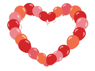 Obraz premium A large, open heart shape formed by a ring of red and pink balloons on a solid light blue background, leaving a large white central area for text or content