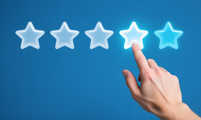 User Hand Selecting Fourth Glowing Star for Excellent Customer Service Rating and Feedback