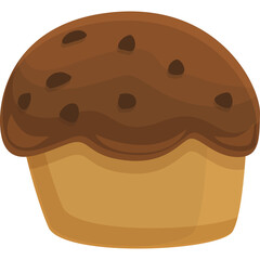 Chocolate Chip Muffin With Brown Frosting And Tan Wrapper Transparent Background