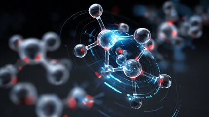 An abstract representation of molecular structures showcasing interconnected atoms. Perfect for illustrations in scientific research or educational materials related to chemistry.