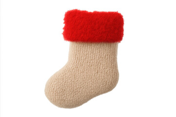 Christmas stocking with red fur on transparent background