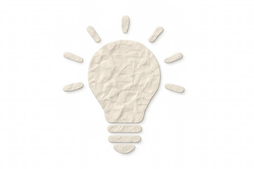 Crumpled paper light bulb icon symbolizing idea, inspiration, and creativity on transparent background