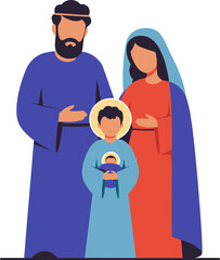 Obraz premium Family of three with parents holding child in flat vector style, transparent background 
