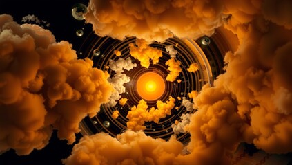 Cosmic Dance of Orange Clouds