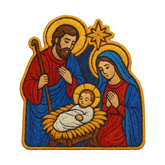 Fototapeta premium PNG Religious embroidered nativity scene.