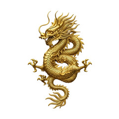 Fototapeta premium Golden Dragon Sculpture, isolated on white or transparent background. PNG
