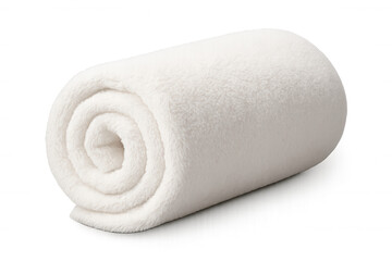 White fleece blanket rolled up, presenting a concept of comfort, warmth, and coziness with a fluffy texture. Transparent background