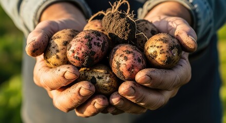 hands holding a bunch of potatoes