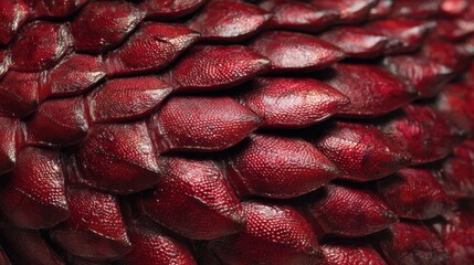 Fototapeta premium Detailed textures and rich colors of red scales reveal the beauty of this reptiles skin.