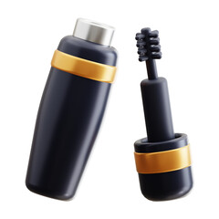 Black Mascara Tube And Wand With Gold Accent Rings On Transparent Background Highlighting Cosmetic Product For Eye Makeup Application