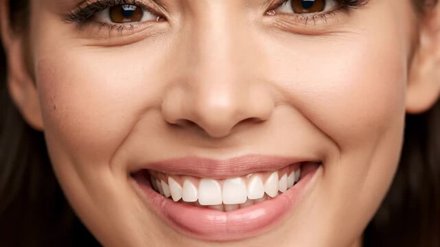 Veneers on upper teeth, Hollywood smile, close-up video.