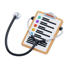 Medical Report Clipboard With Stethoscope And Colorful Checkboxes Isolated On Transparent Background Healthcare And Diagnostics Concept