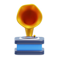Golden Phonograph Music Box with Blue and Gray Base on Transparent Background