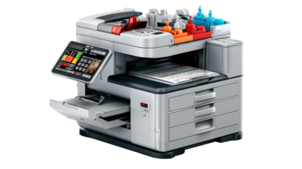 Modern Office Multifunction Printer: Capturing a contemporary office device, this multifunction printer stands ready, a symbol of efficiency and productivity.
