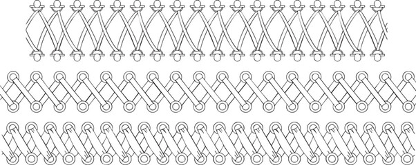 編み込み・靴紐・編み目の線画イラストセット