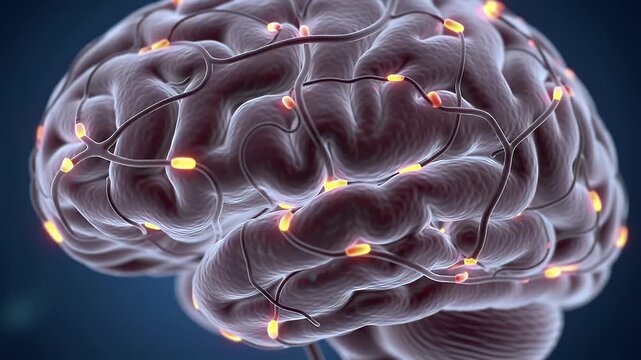 Realistic Brain Anatomy with Neural Connections on Dark Blue Background