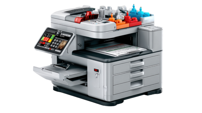 Modern Office Multifunction Printer: Capturing a contemporary office device, this multifunction printer stands ready, a symbol of efficiency and productivity.