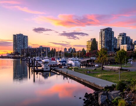 Vancouvers Serene Sunset - A Waterfront View of City and Sky.