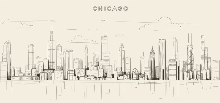 Chicago Skyline Outline Drawing