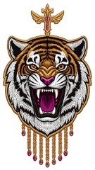 Obraz premium Tiger Head with Golden Ornament - Fierce Feline Majesty.